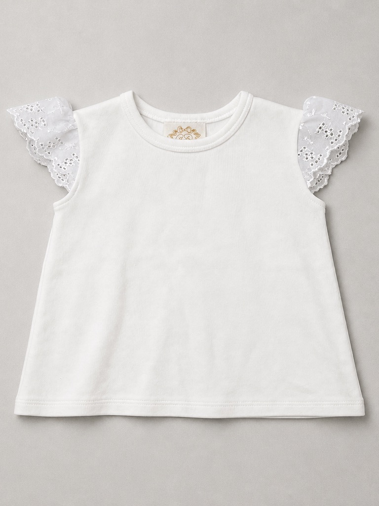The Beaufort Bonnet Company White Knit Top With Eyelet Lace Flutter Sleeves Nwot